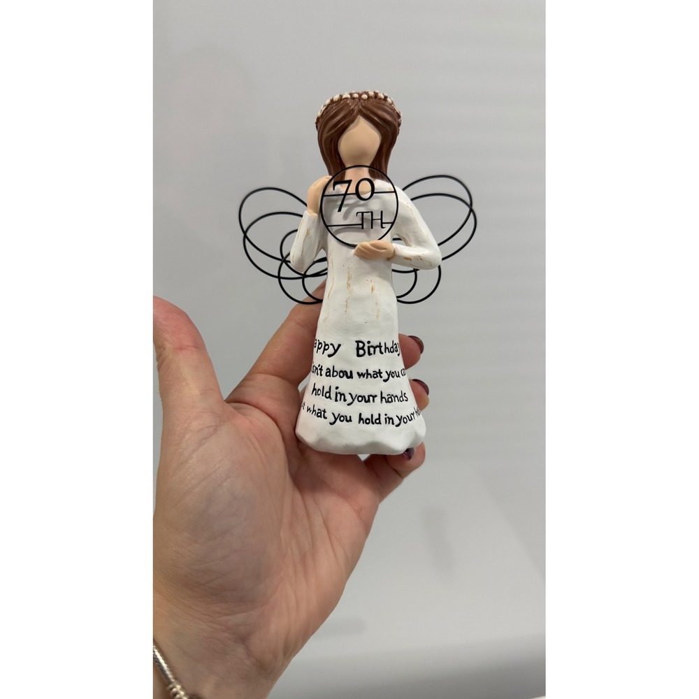 70th Happy Birthday Angel Figurine Milestone Gift Inscribed Quote 5 Inch